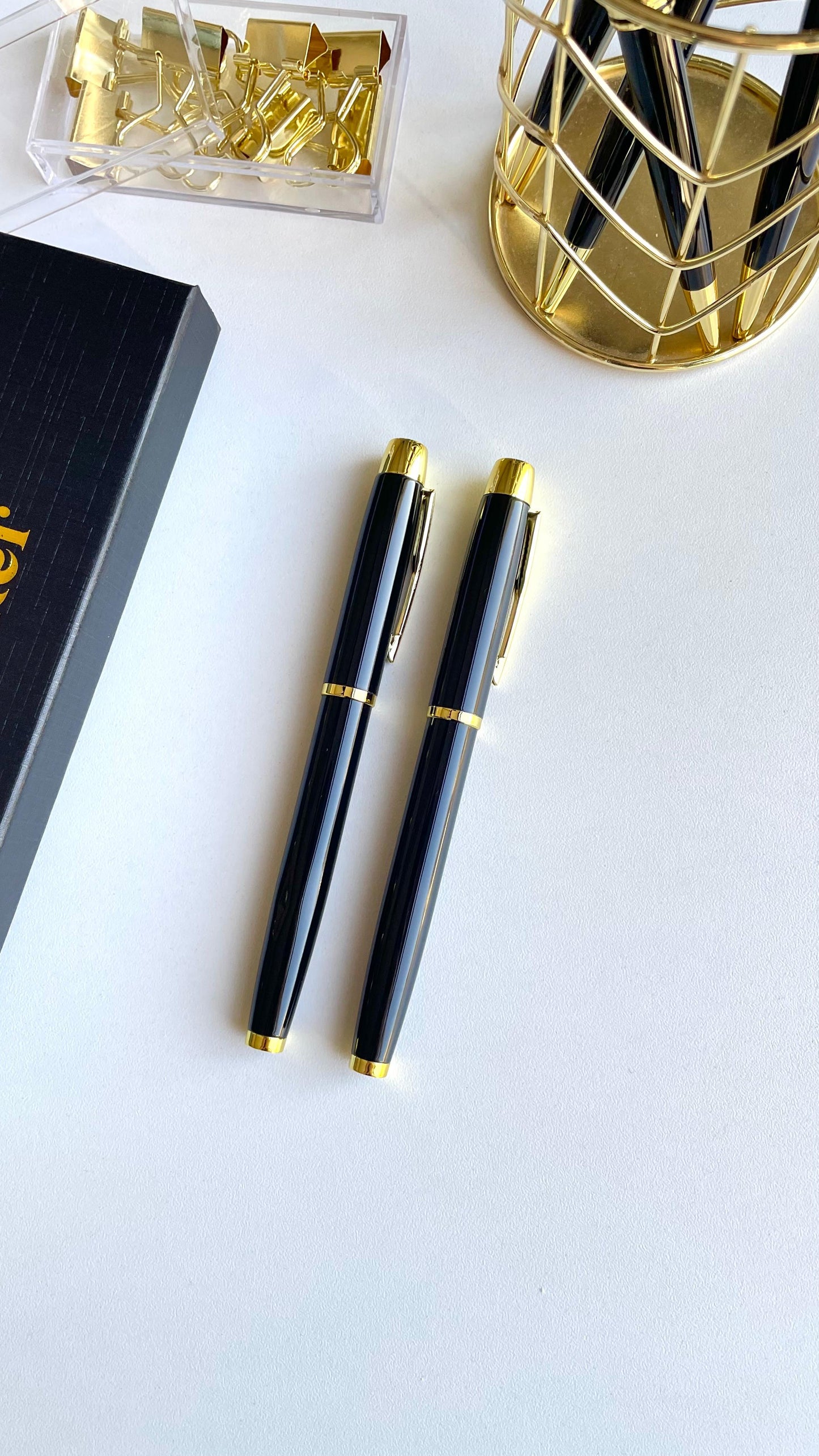 Black Gold Engraved Ballpoint Cap Pen - Black Ink