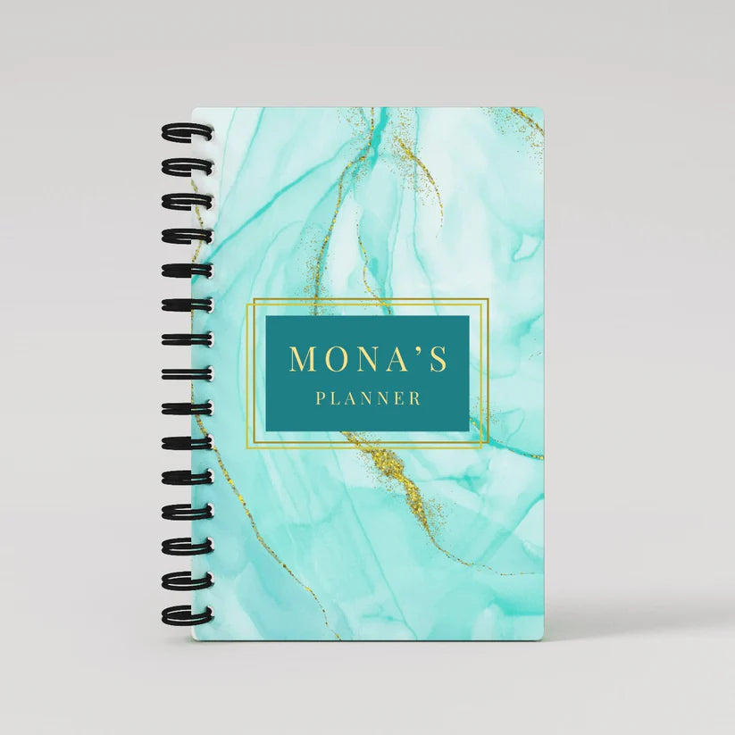 Gold Aqua Marble Lined Notebook