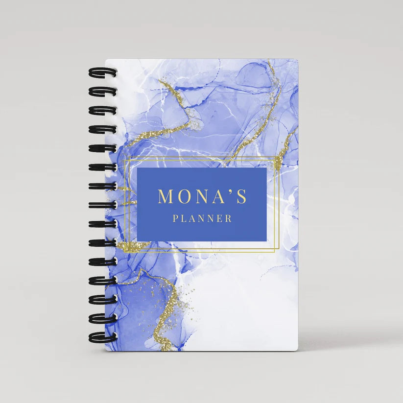 Gold Blue Marble Lined Notebook