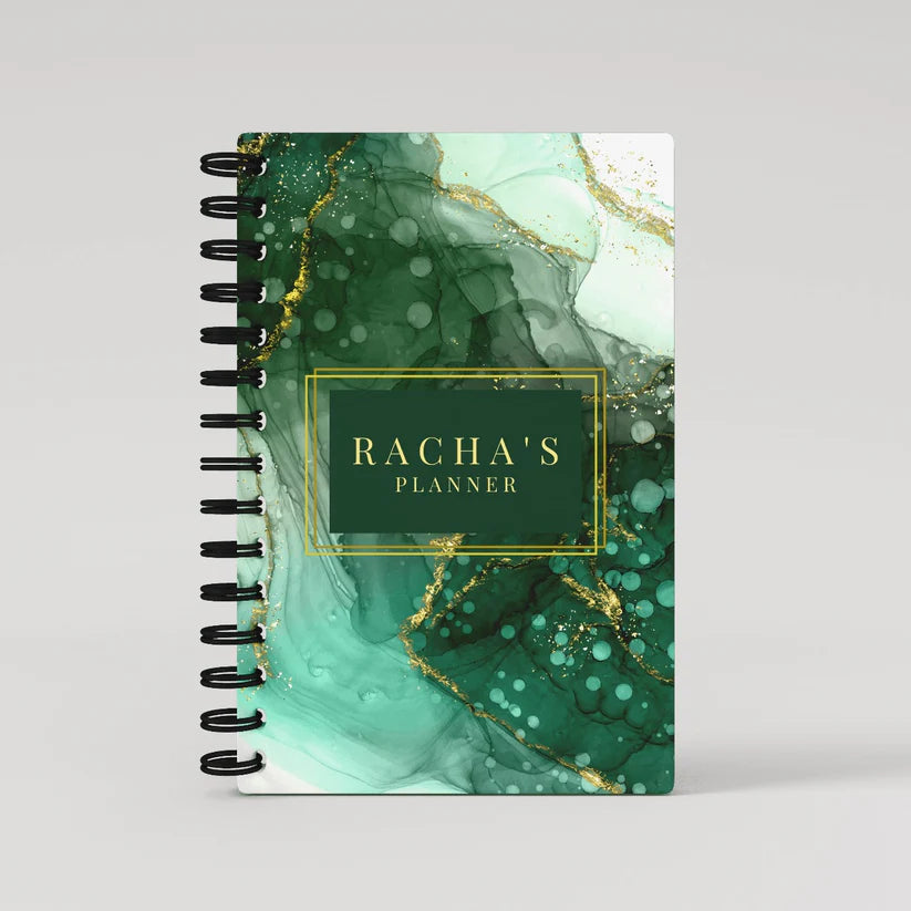 Gold Green Marble Lined Notebook