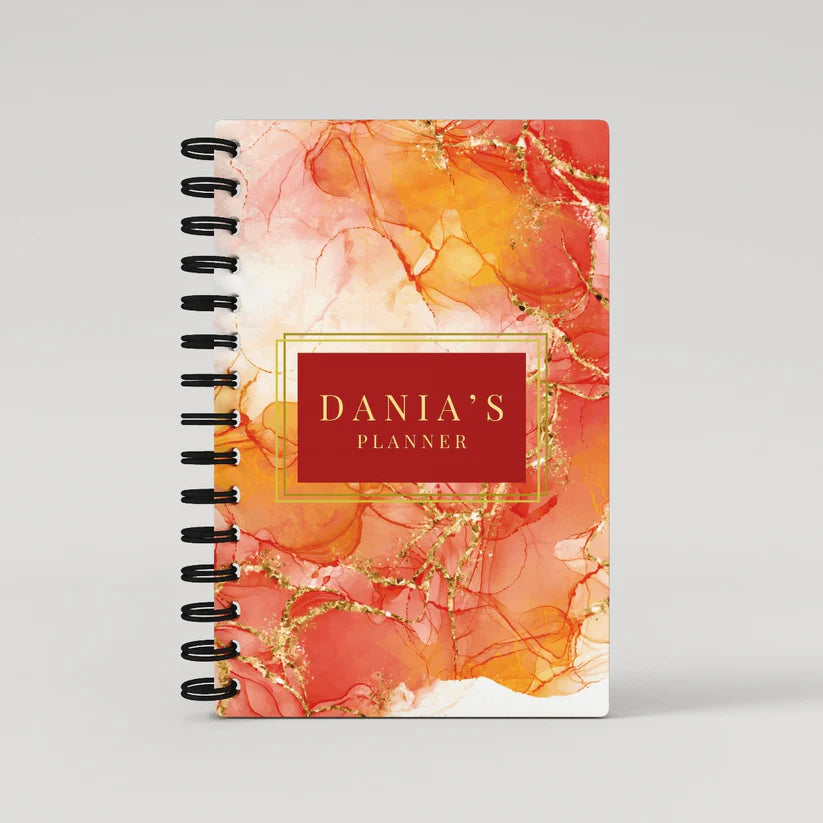 Gold Orange Marble Lined Notebook