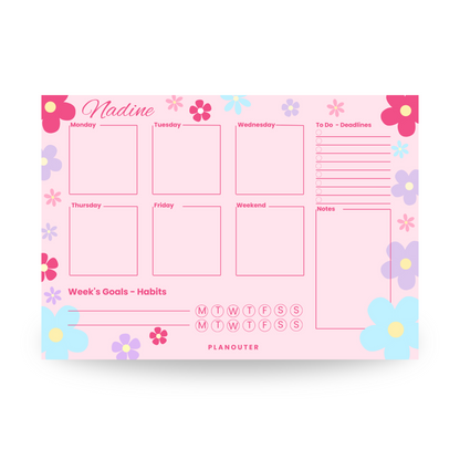 Playful Flowers Rose Blue Weekly DeskPad