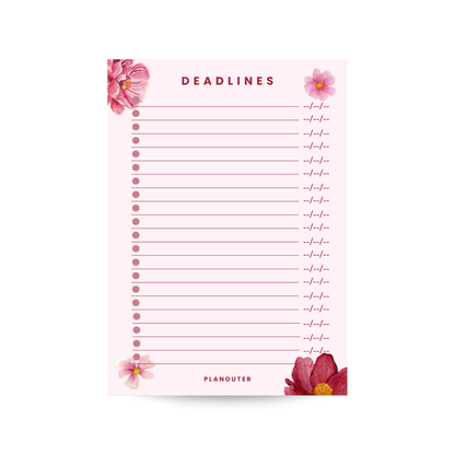 Deadlines Notepad - Red Flower