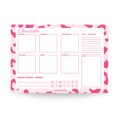 Leopard Print Pink Weekly DeskPad