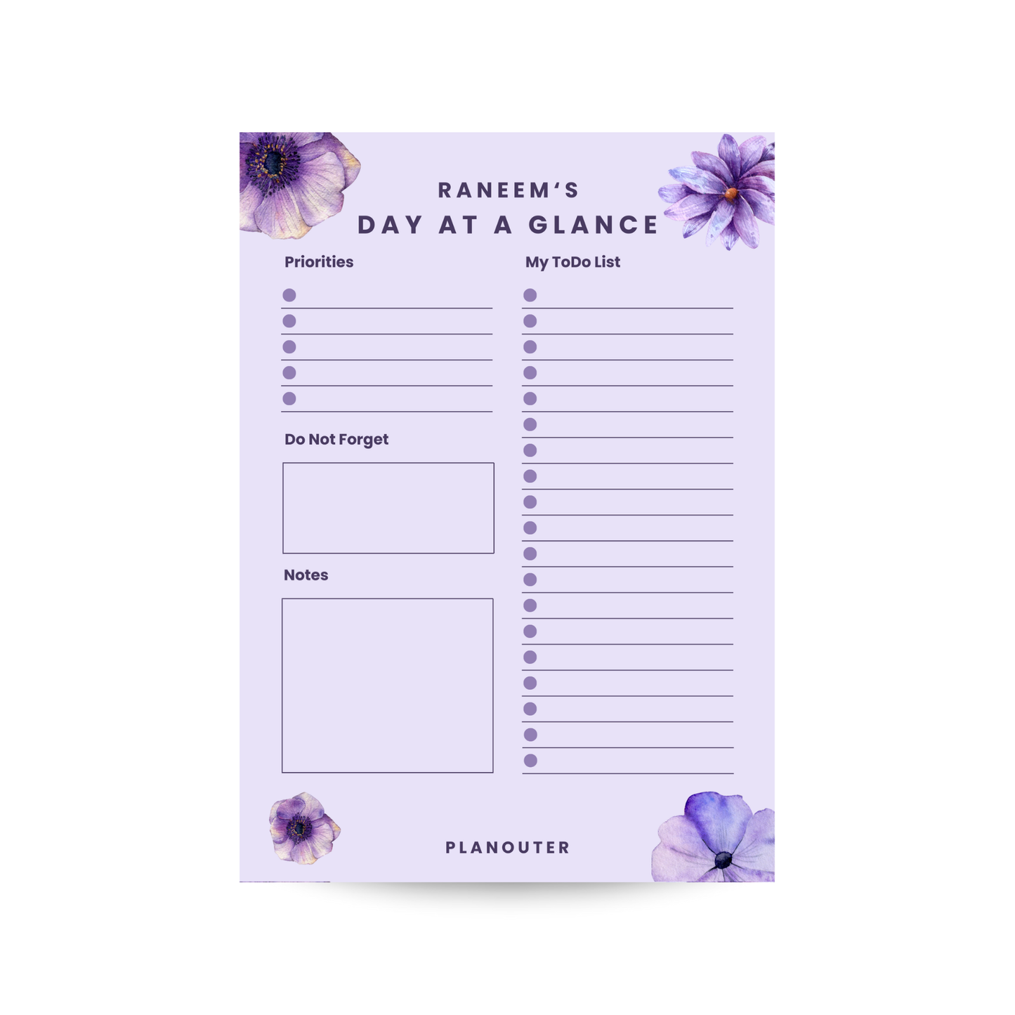 Daily Notepad - Purple Flowers