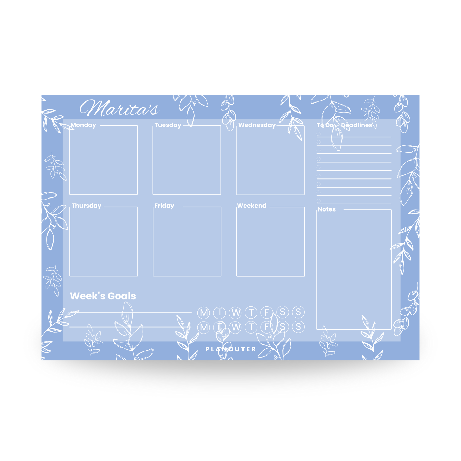 Leaves & Colors Blue Weekly DeskPad