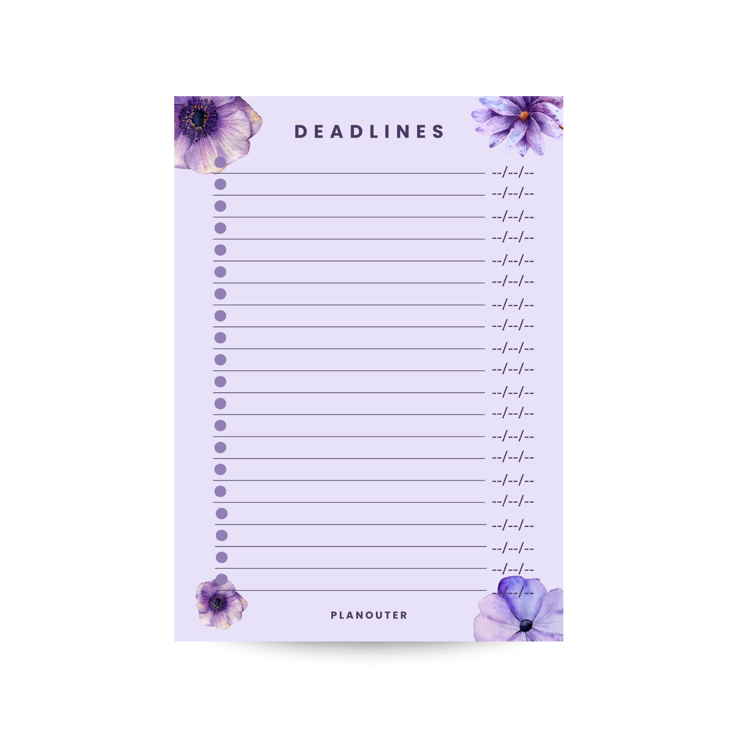 Deadlines Notepad - Purple Flower