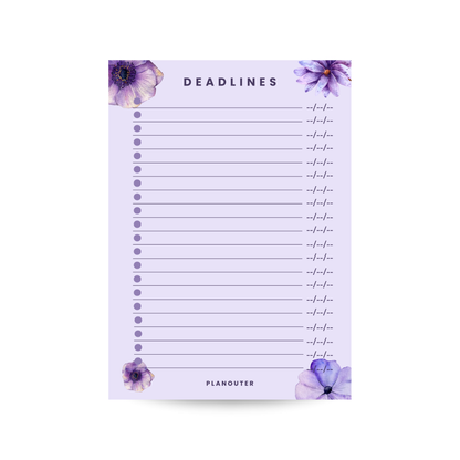 Deadlines Notepad - Purple Flower