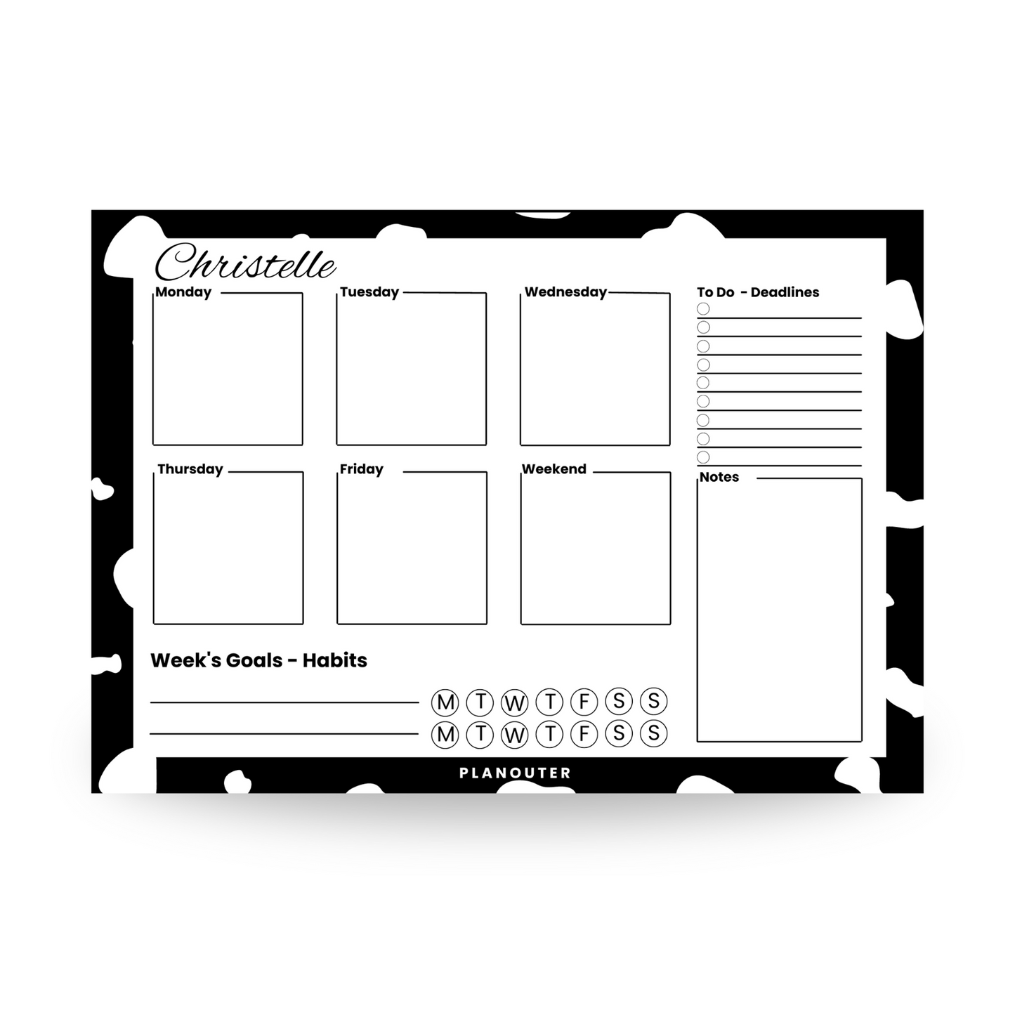 Dalmatian Print Black Weekly DeskPad