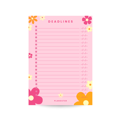 Deadlines Notepad - Pink Orange Flower