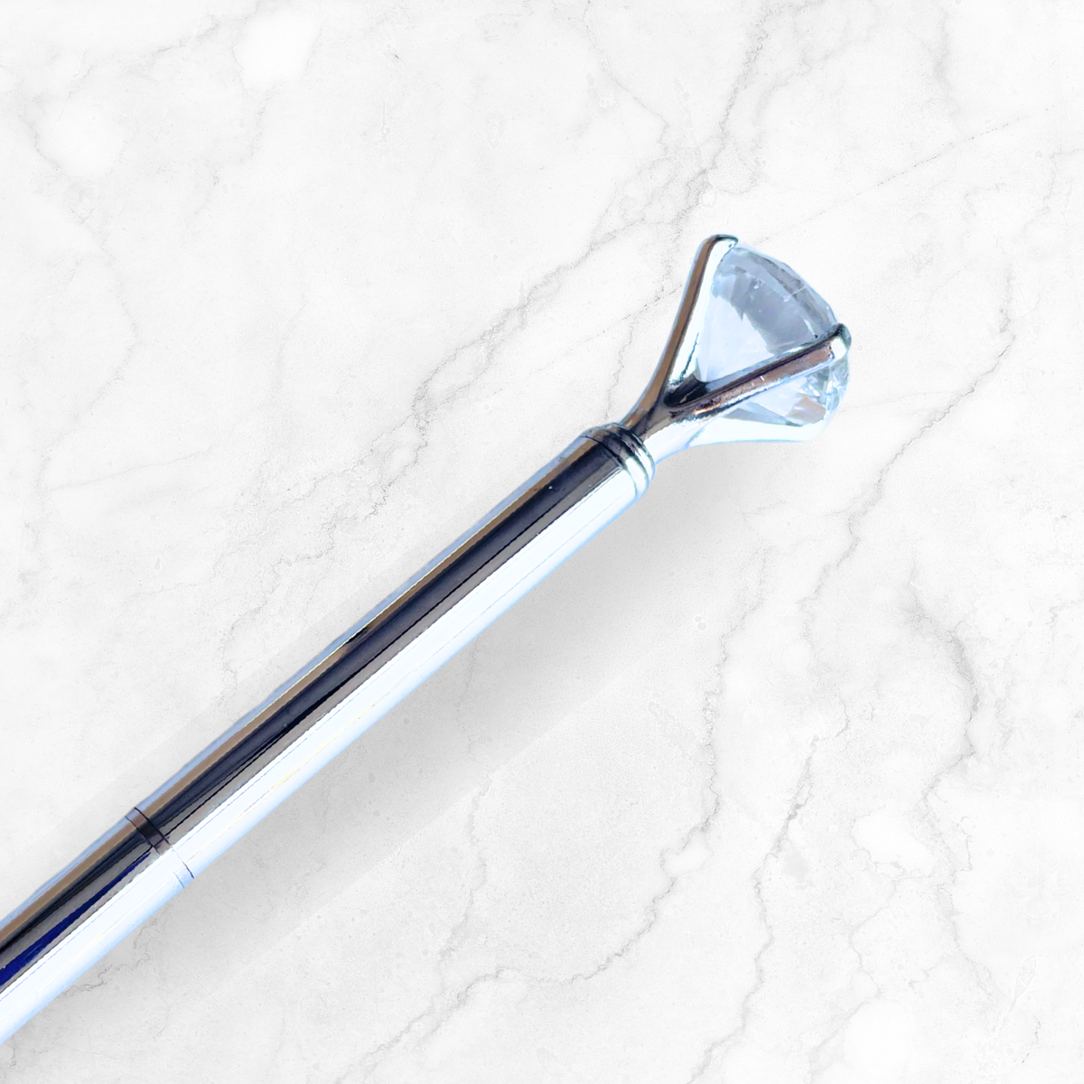 Silver Engraved Diamond Pen - Blue Ink