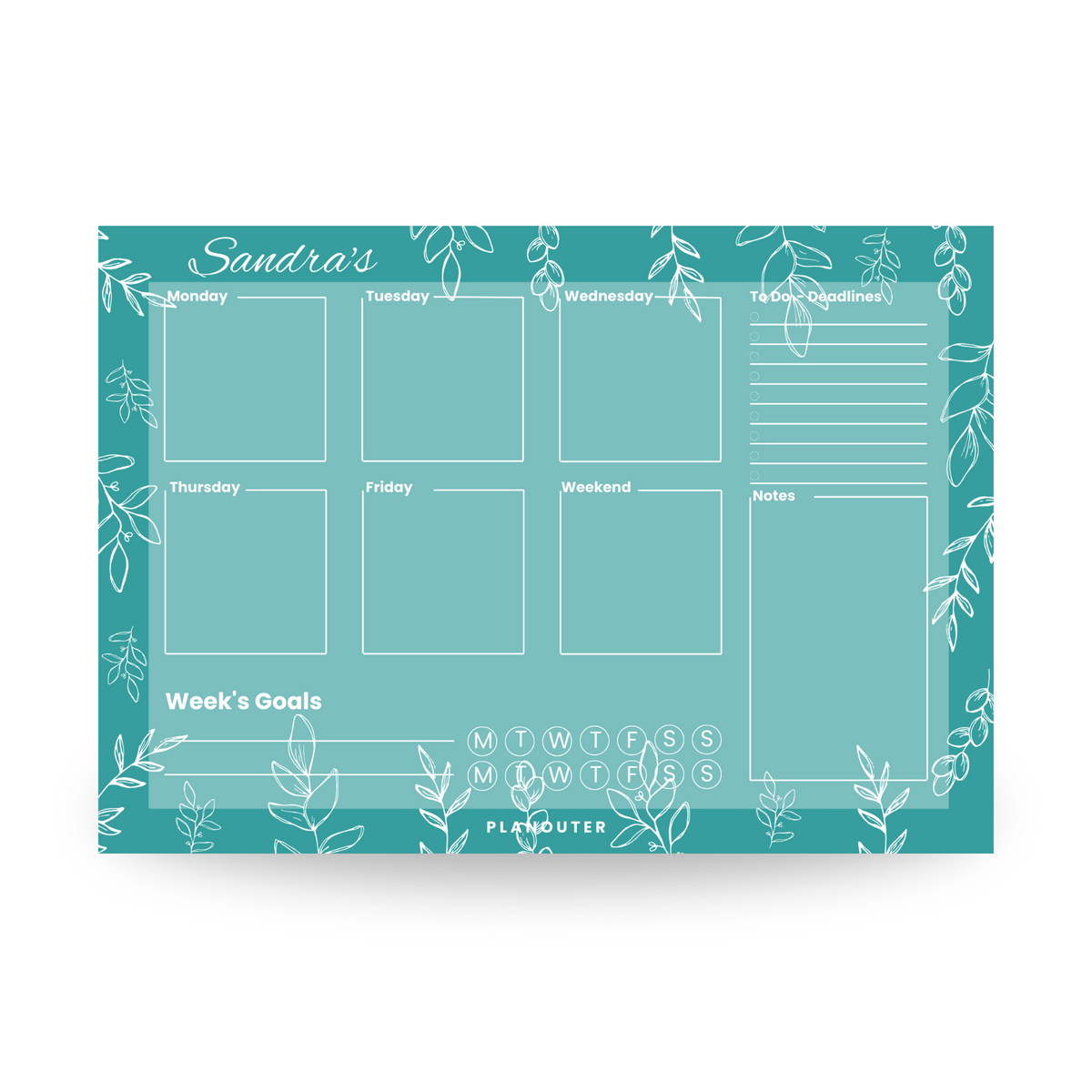 Leaves & Colors Teal Weekly DeskPad