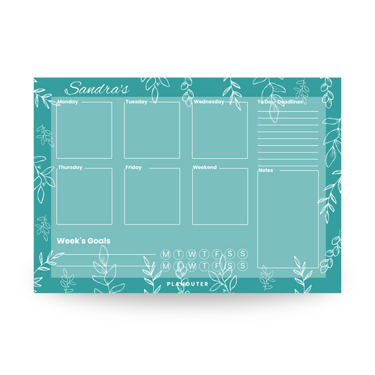 Leaves & Colors Teal Weekly DeskPad