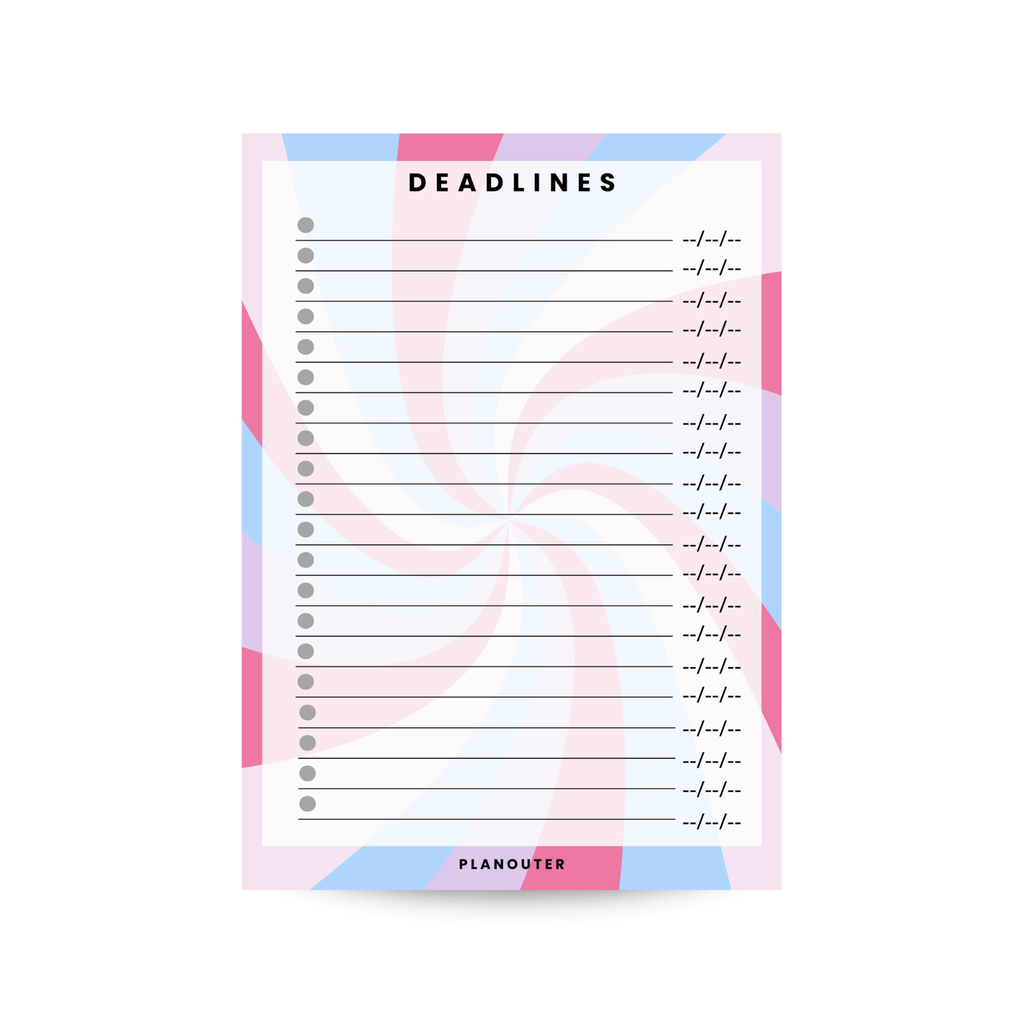 Deadlines Notepad - Pink Blue Spiral