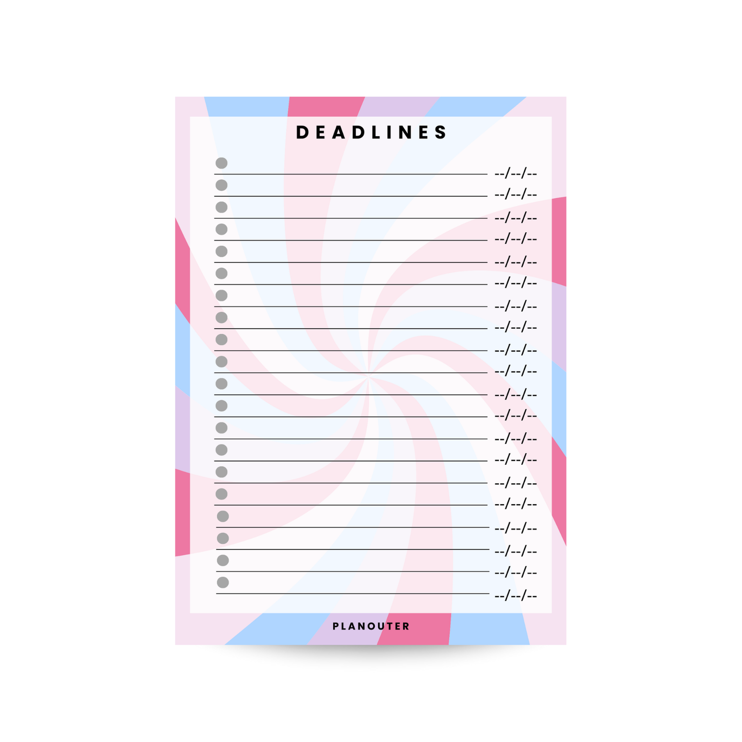 Deadlines Notepad - Pink Blue Spiral