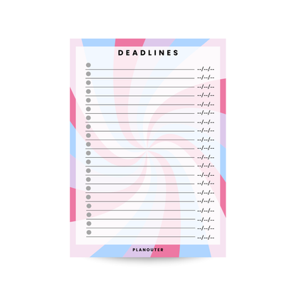 Deadlines Notepad - Pink Blue Spiral