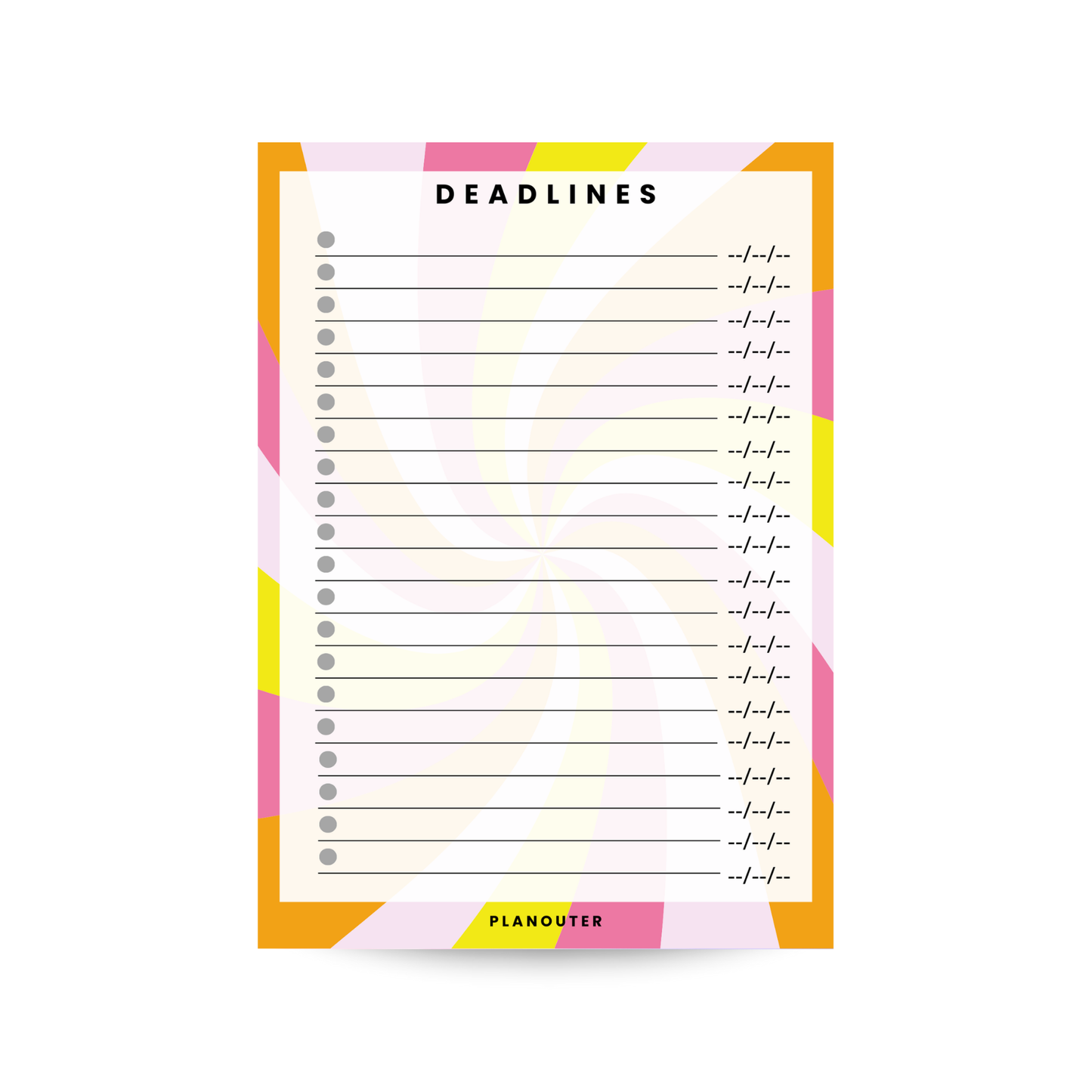 Deadlines Notepad - Pink Orange Spiral