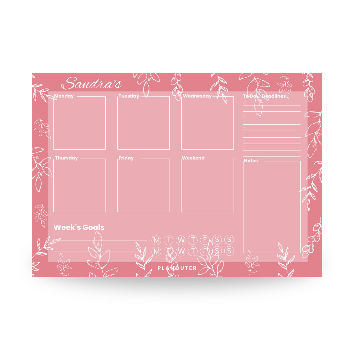 Leaves & Colors Pink Weekly DeskPad