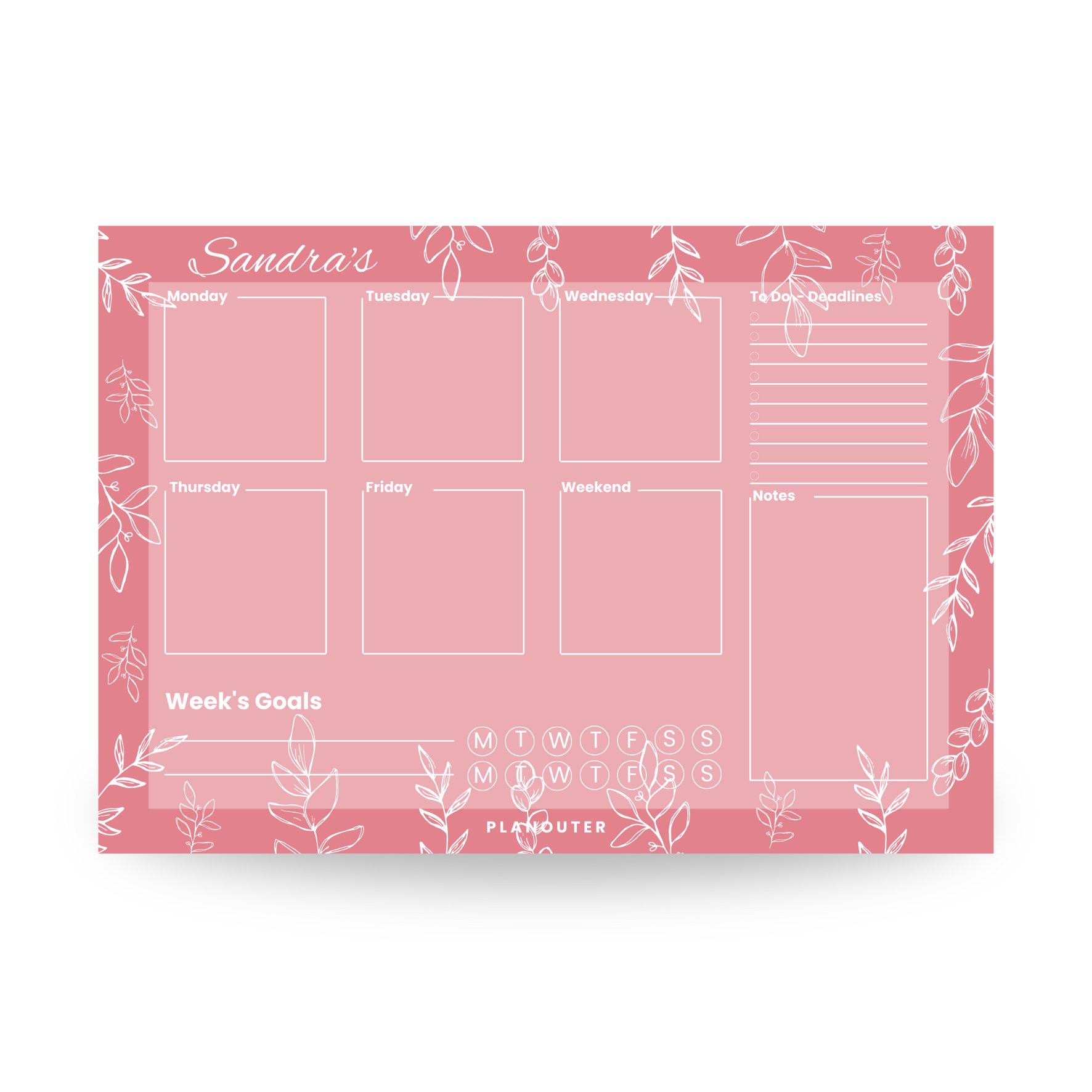 Leaves & Colors Pink Weekly DeskPad