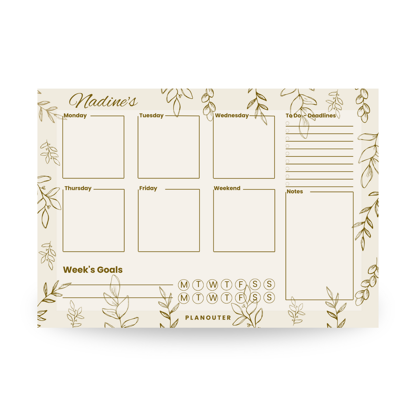 Leaves & Colors Gold Weekly DeskPad