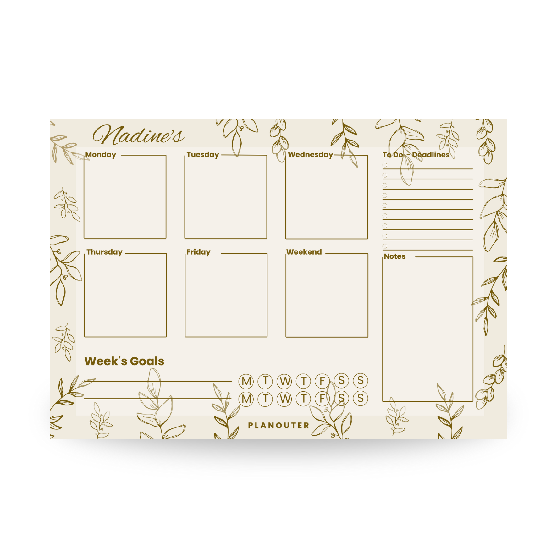 Leaves & Colors Gold Weekly DeskPad