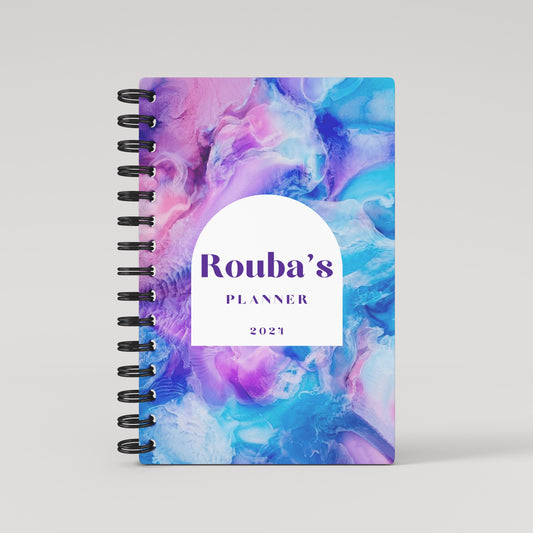 Aqua Fuschia Purple Hue Marble 2024 Weekly Planner