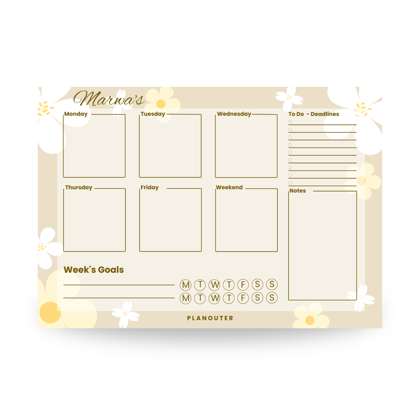 Dreamy Flowers Gold Weekly DeskPad