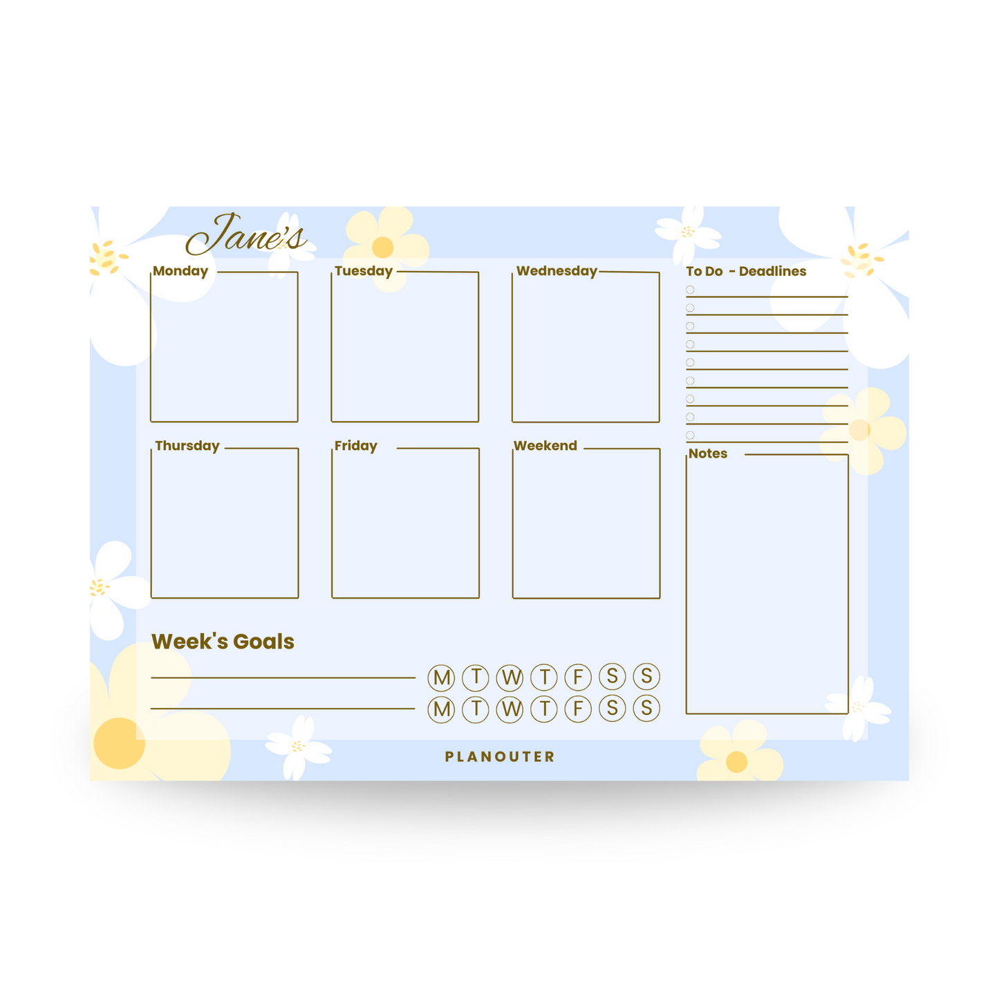 Dreamy Flowers Blue Weekly DeskPad