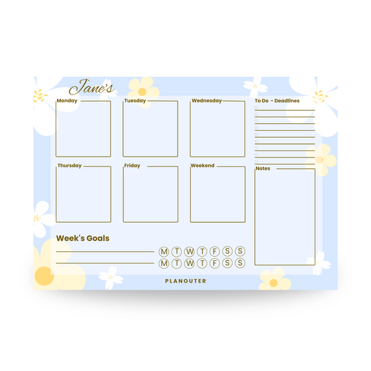 Dreamy Flowers Blue Weekly DeskPad