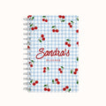 Checkered Cherries Lined Notebook - Blue
