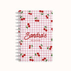 Checkered Cherries Lined Notebook - Pink