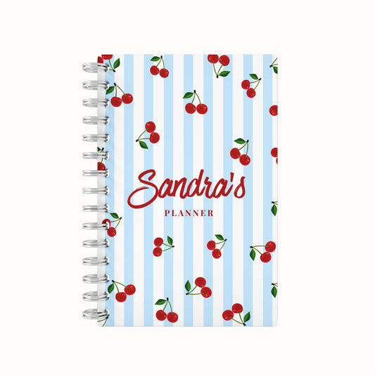 Stripes Cherries Lined Notebook - Blue