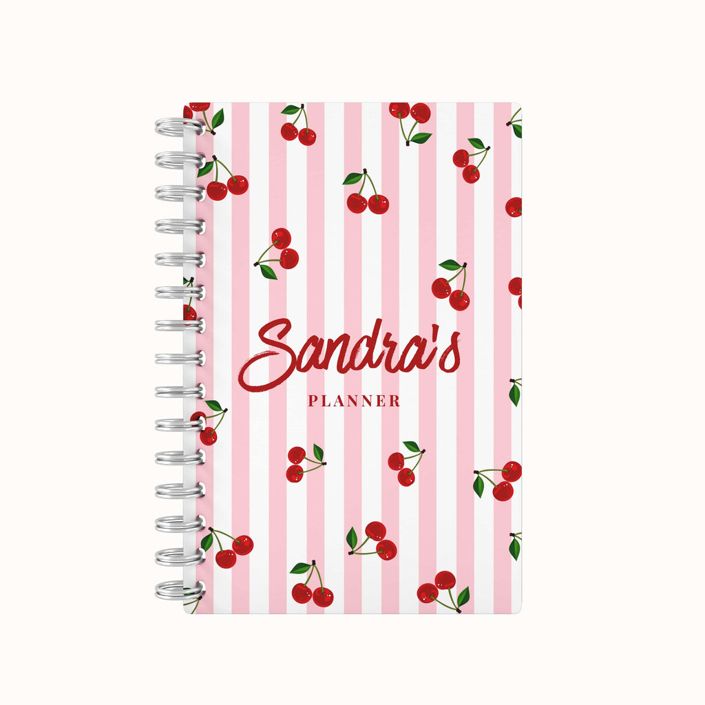 Stripes Cherries Lined Notebook - Pink