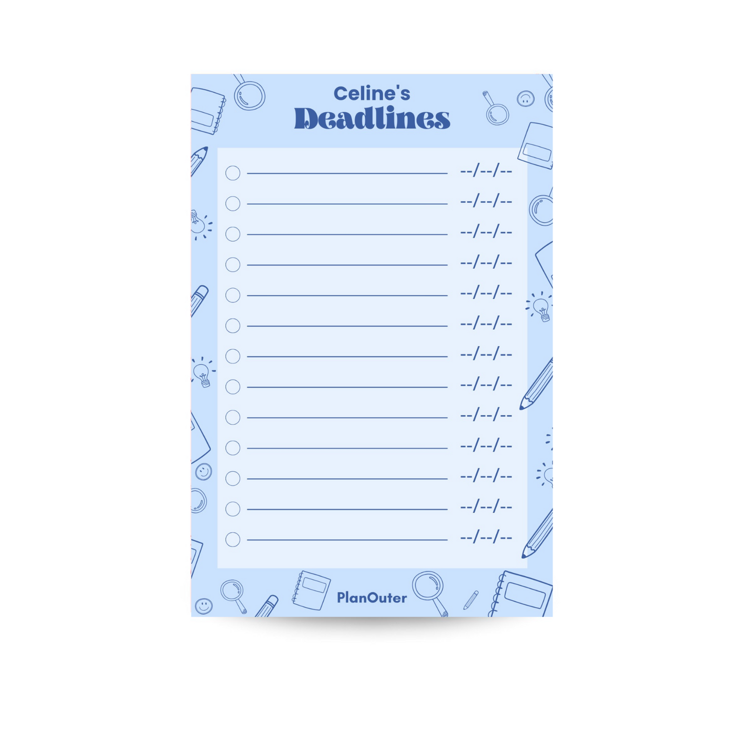 Deadlines Notepad - Student Blue