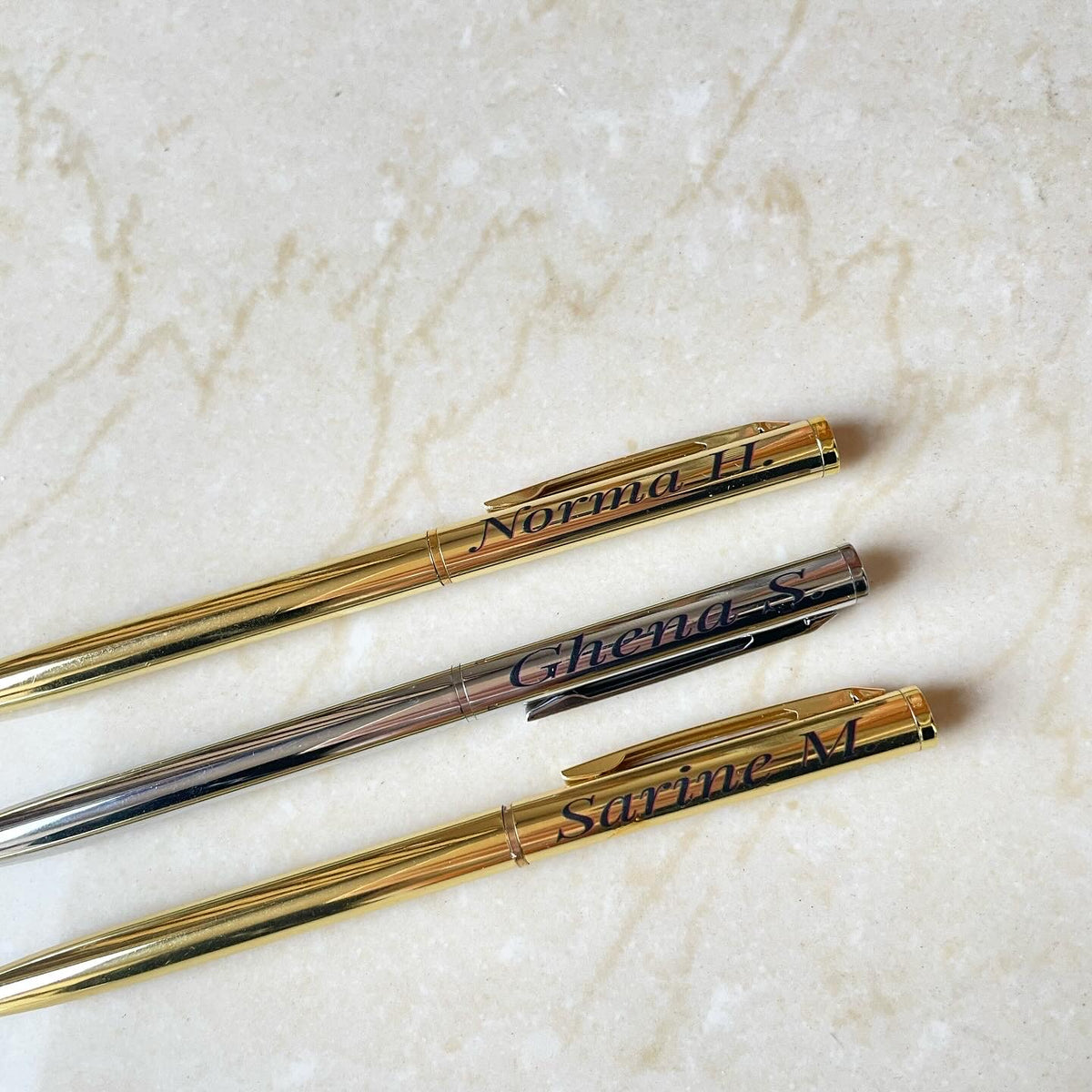 Silver Engraved Pen - Blue Ink
