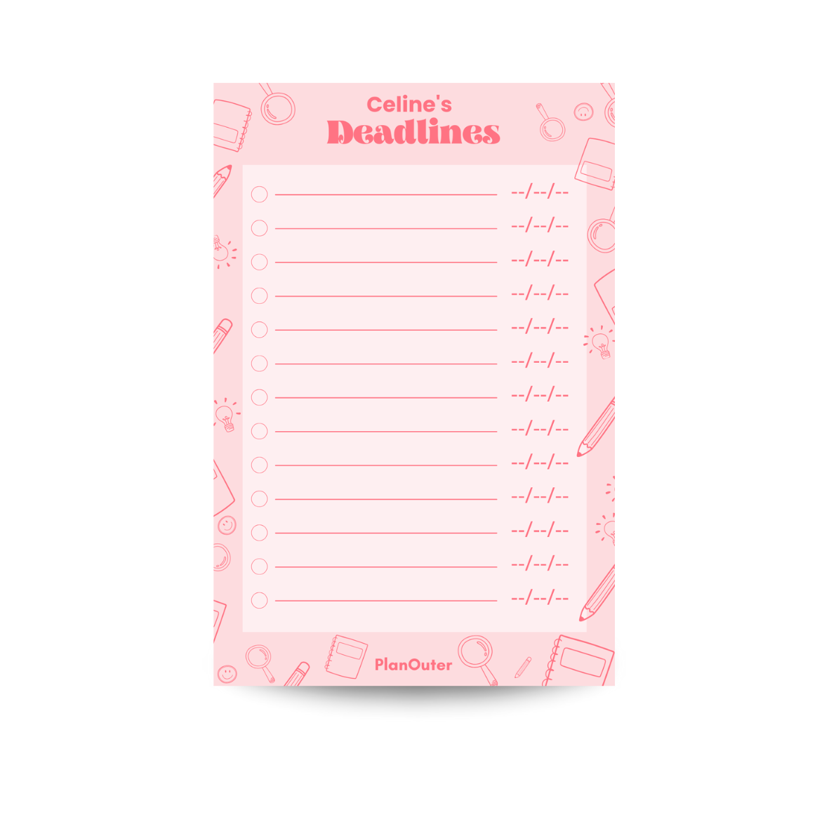 Deadlines Notepad - Student Pink