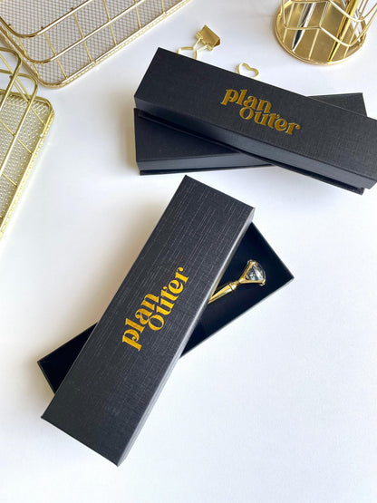 Gold Engraved Diamond Pen - Blue Ink