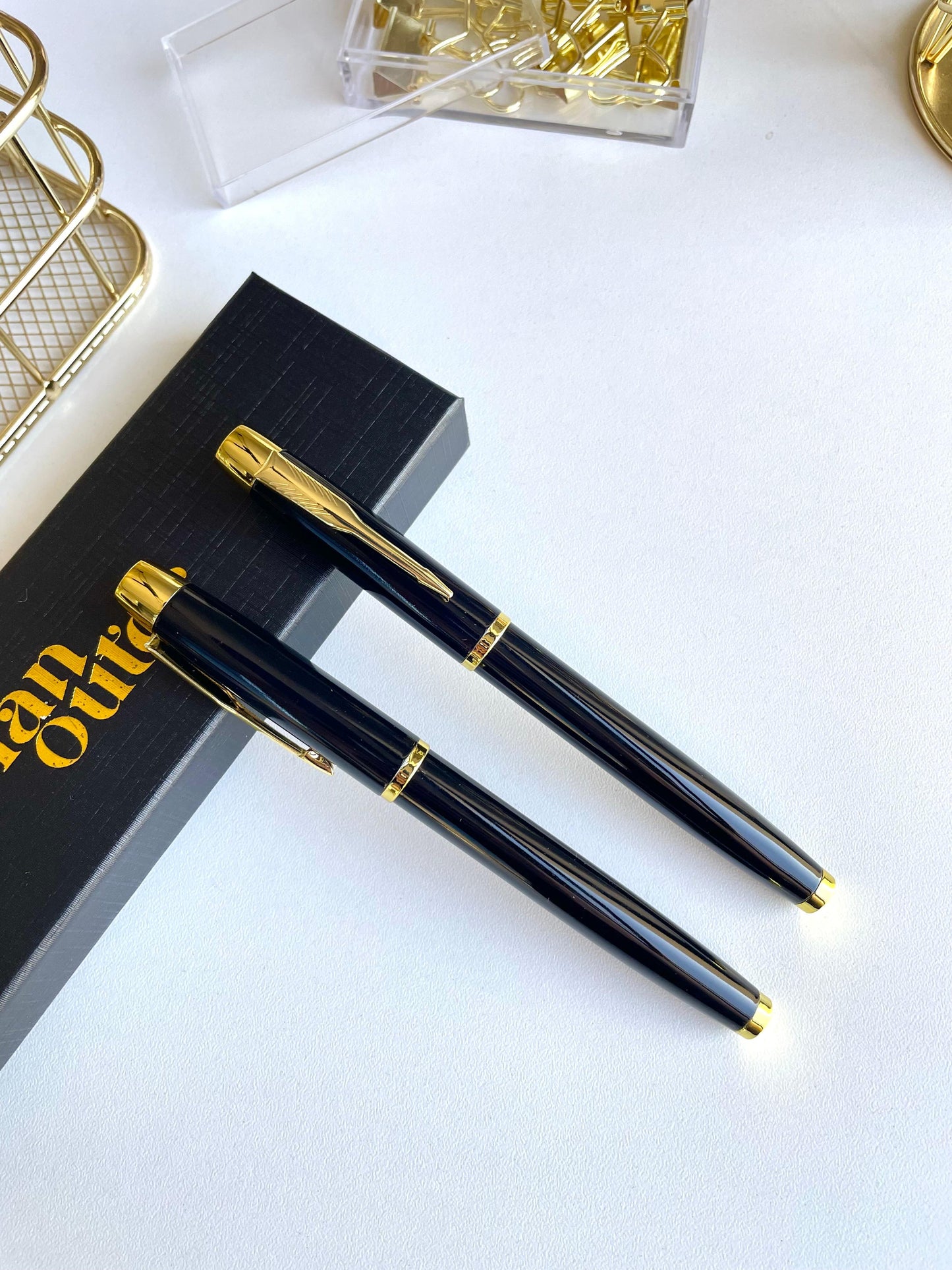 Black Gold Engraved Ballpoint Cap Pen - Black Ink