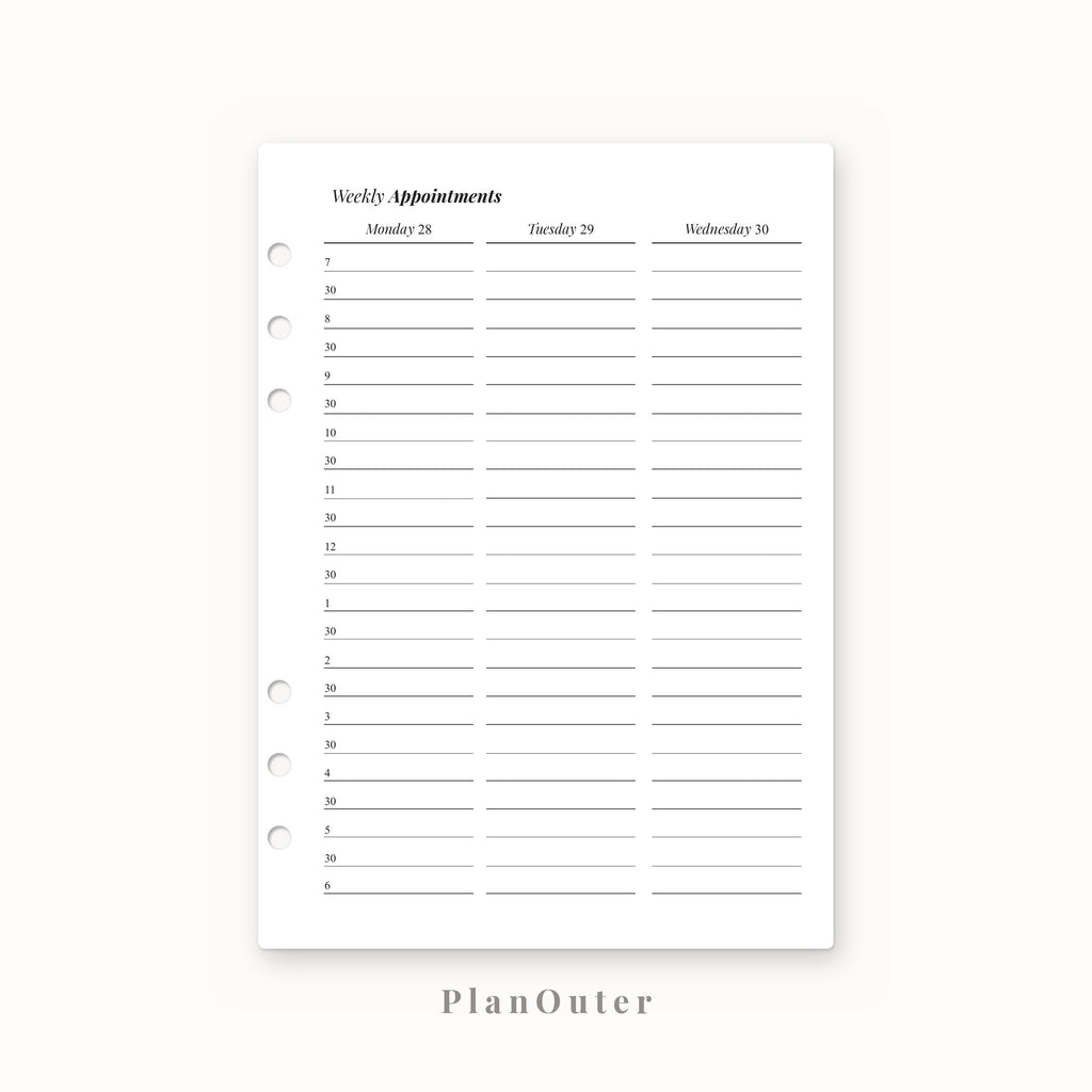 Weekly Appointments 2027 Insert