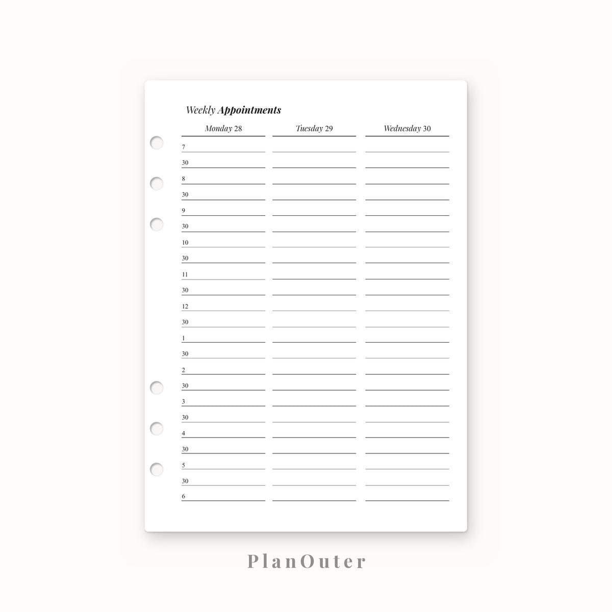 Weekly Appointments 2027 Insert