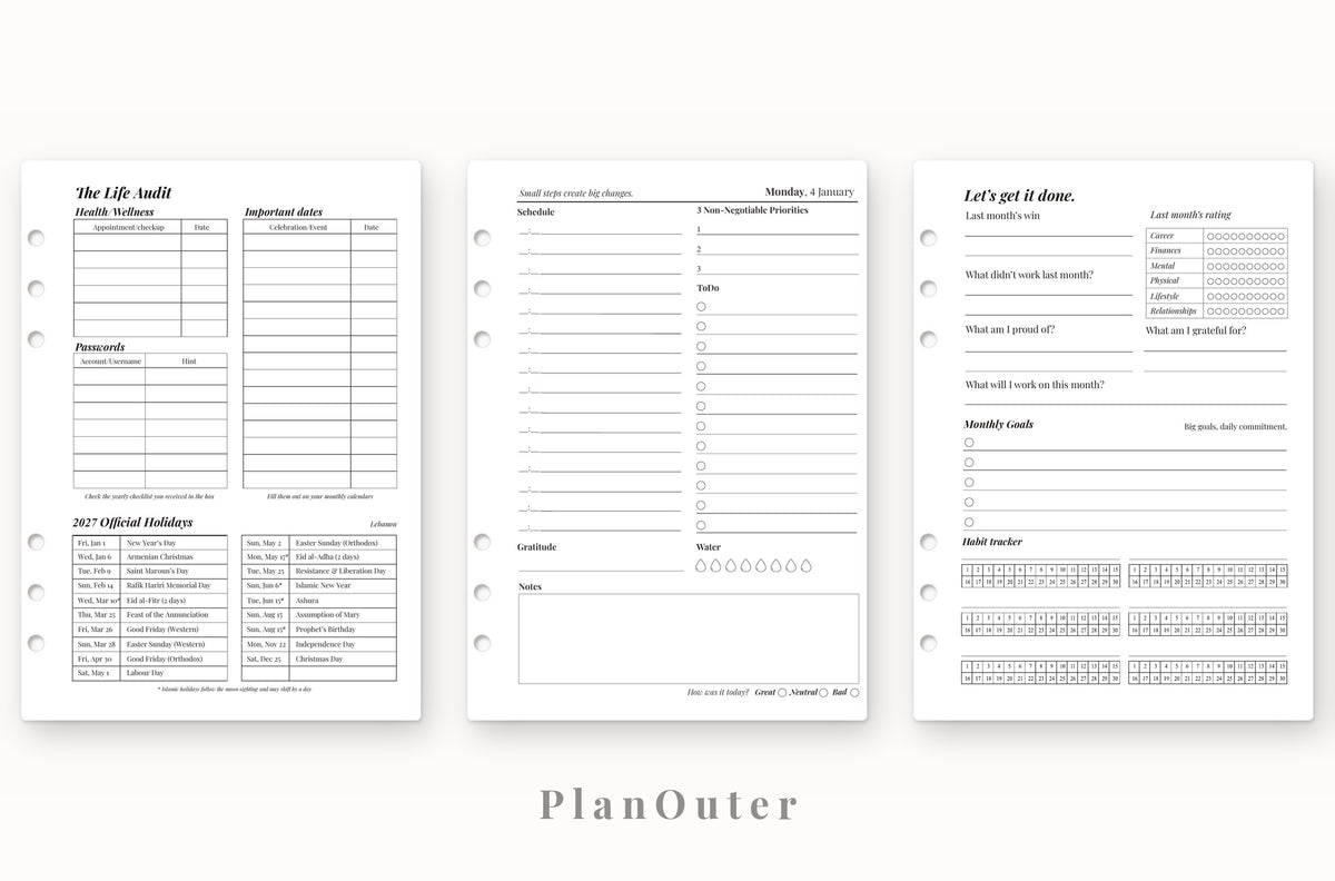 Daily Planner 2027 Insert