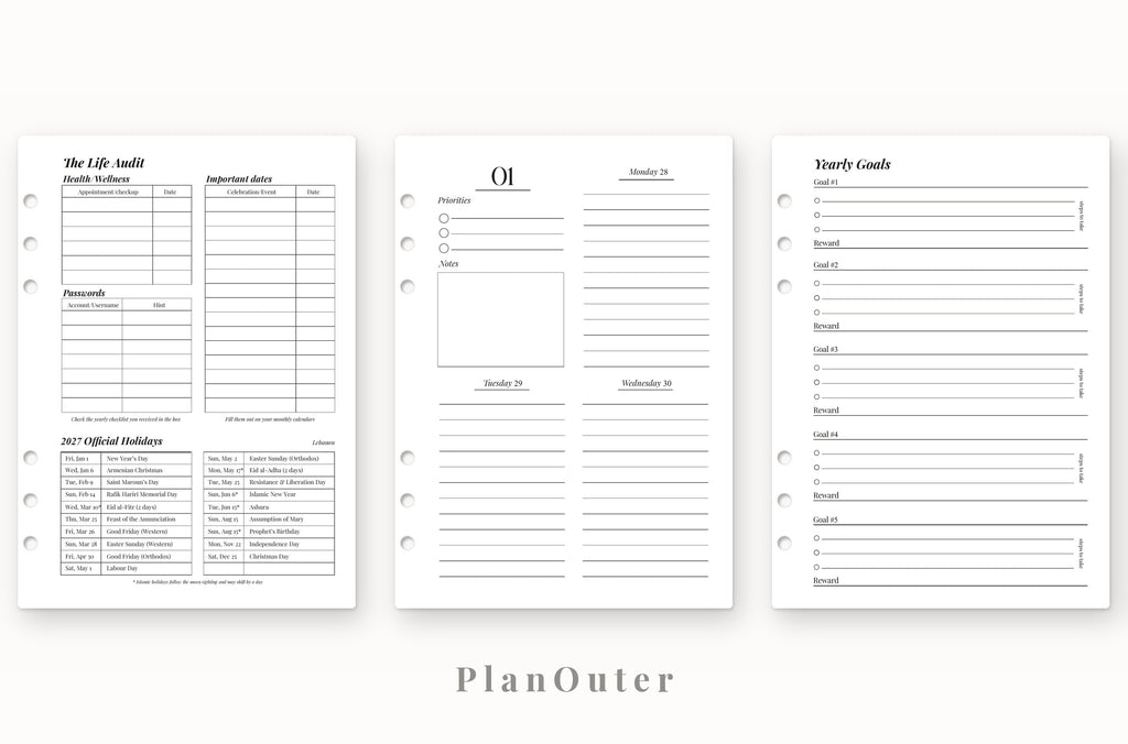 Weekly Planner 2027 Insert