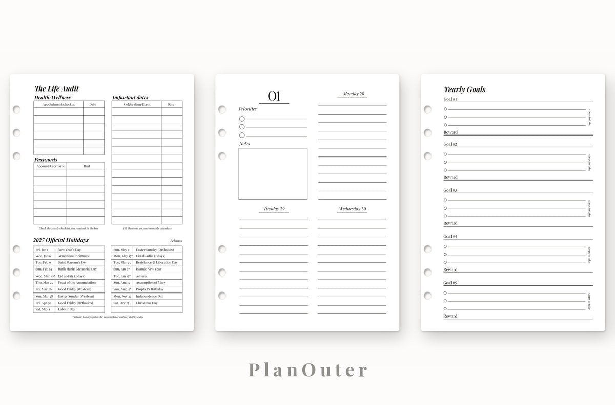 Weekly Planner 2027 Insert