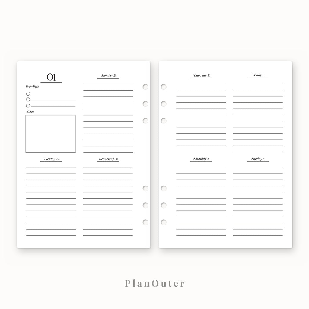 Weekly Planner 2027 Insert