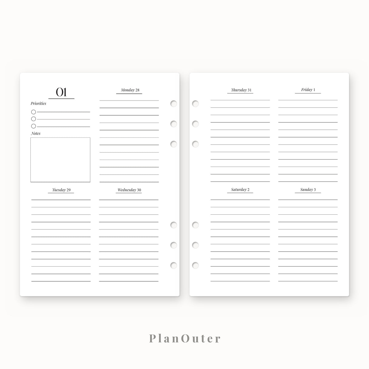 Weekly Planner 2027 Insert