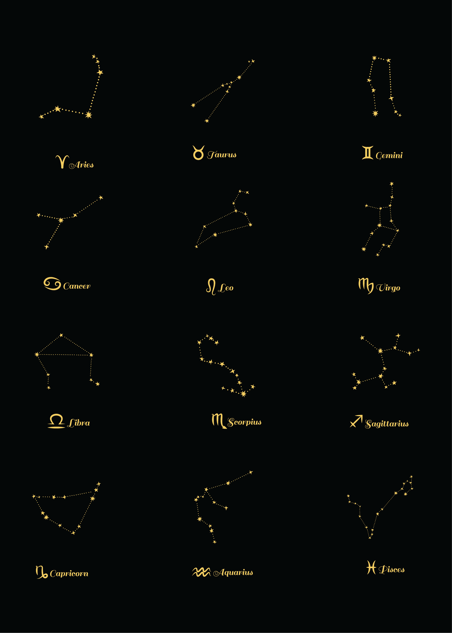 Gold Foil Constellation Zodiac Sign 2025 Daily Planner