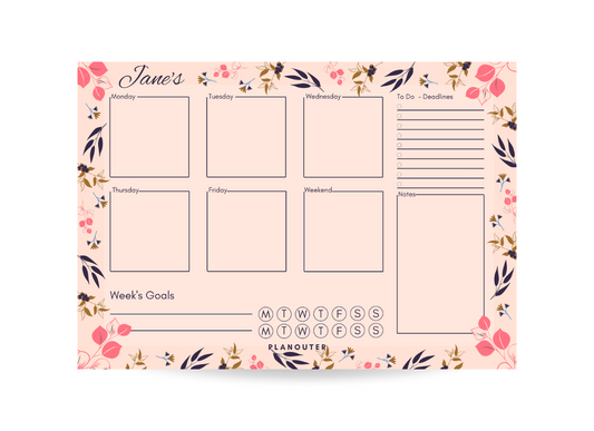Beige Floral Weekly Desk Planner